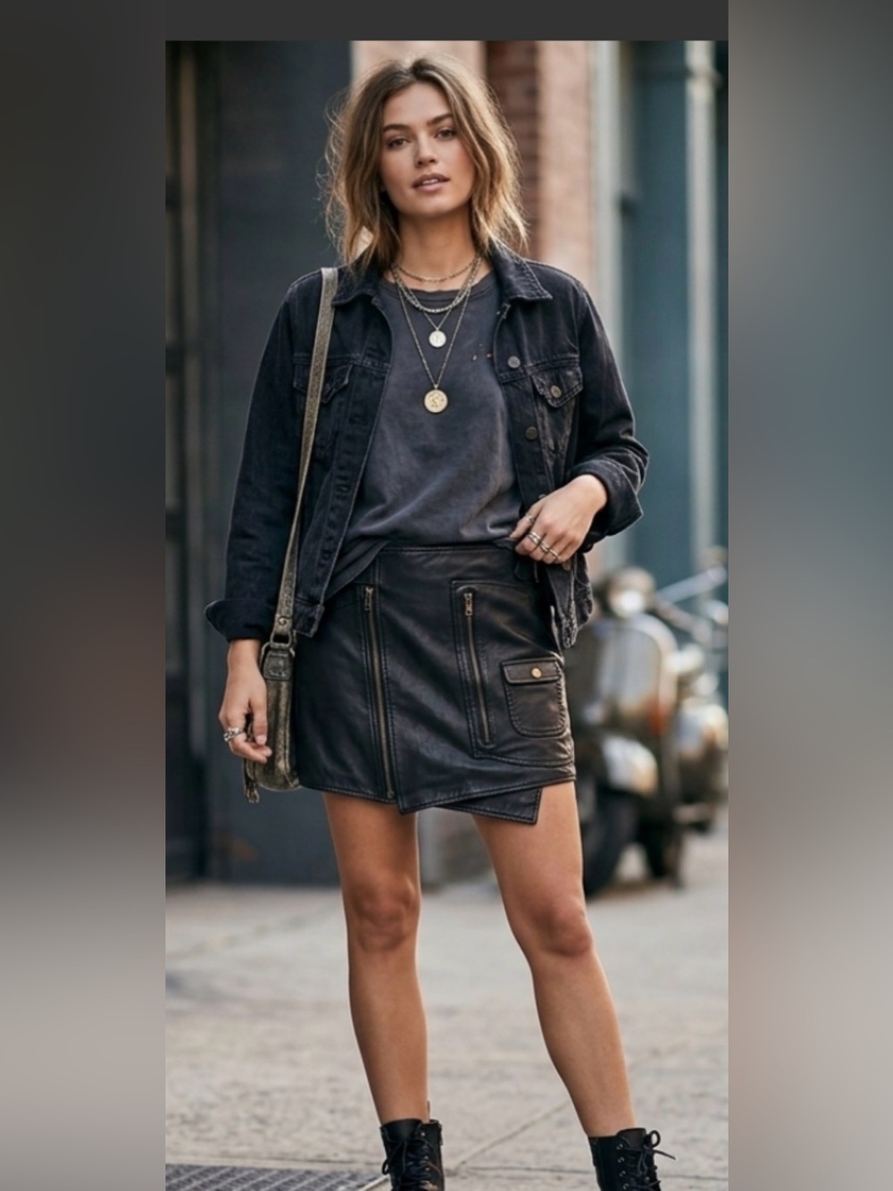 NWT Free People x Ladakh Black Leather Biker Wrap Mini Skirt Size 6